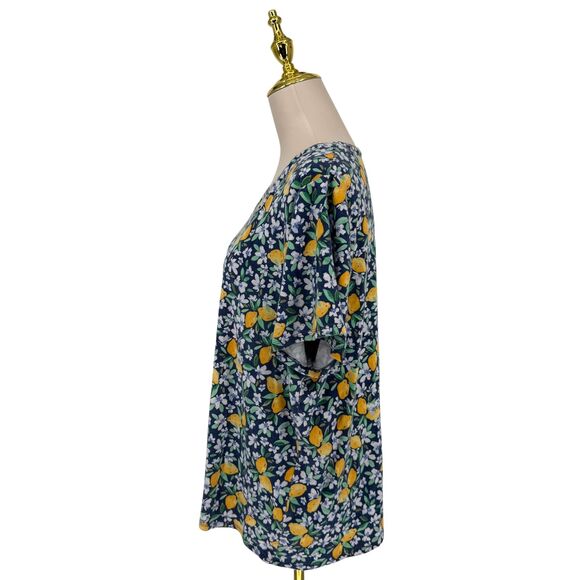 Croft & Barrow Classic Tee Women 2X Short Sleeve Blue Cotton Lemons Floral Shirt - Picture 7 of 11